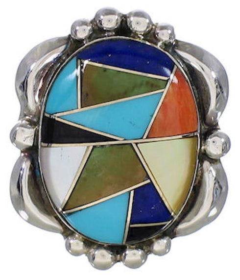 Multicolor Inlay Sterling Silver Jewelry Ring Size 5-3/4 UX33635